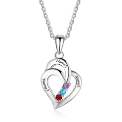 Personalized Double Heart Necklace Sterling Silver