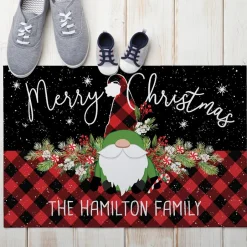 Personalized Gnome Buffalo Check Doormat