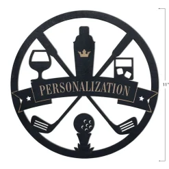 Personalized Golf and Drinks Black Wood Plaque