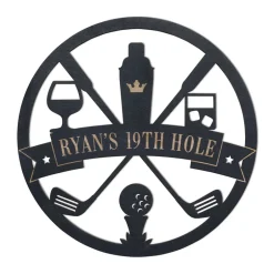 Personalized Golf and Drinks Black Wood Plaque