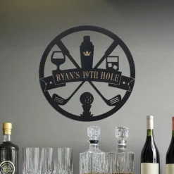 Personalized Golf and Drinks Black Wood Plaque