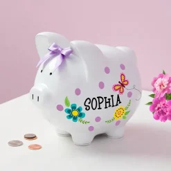 Personalized Piggy Bank White