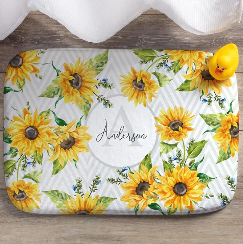 Personalized Sunflower Pattern Towel and Bath Mat