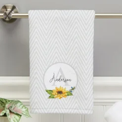Personalized Sunflower Pattern Towel and Bath Mat