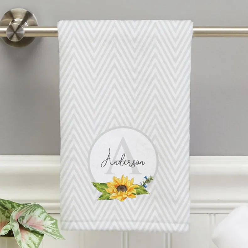 Personalized Sunflower Pattern Towel and Bath Mat