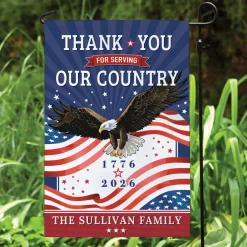 Personalized Thank You for Serving Our Country Family Name Garden Flag