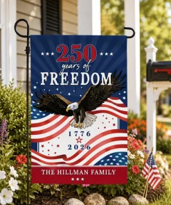 Personalized 250 Years of Freedom with Family Name Garden Flag