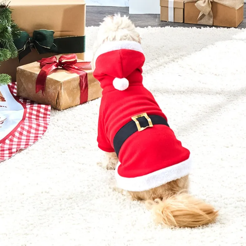 Pet Santa Or Reindeer Plush Fabric Costume With Hood