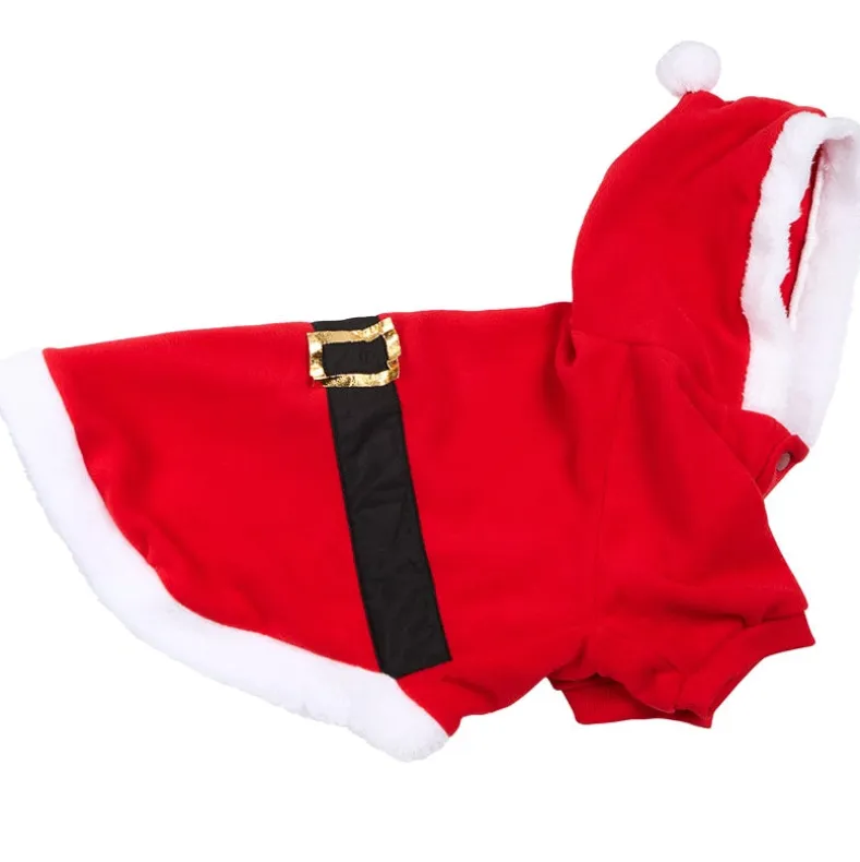 Pet Santa Or Reindeer Plush Fabric Costume With Hood