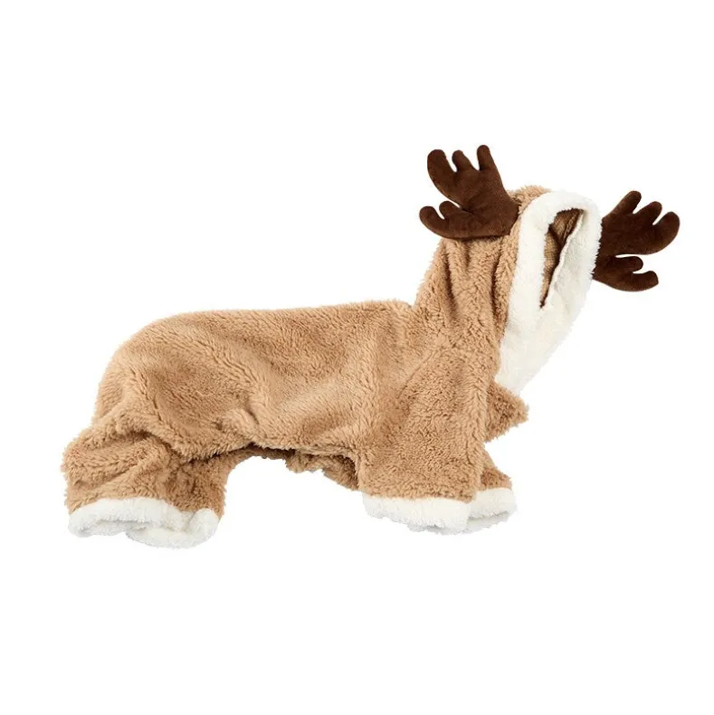 Pet Santa Or Reindeer Plush Fabric Costume With Hood