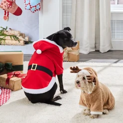 Pet Santa Or Reindeer Plush Fabric Costume With Hood