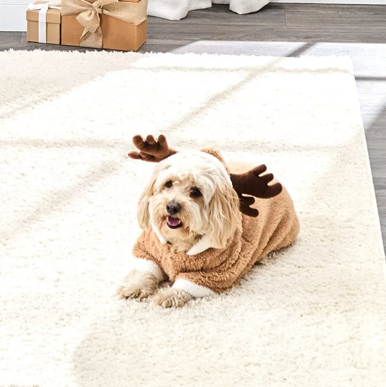 Pet Santa Or Reindeer Plush Fabric Costume With Hood