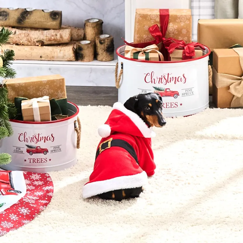 Pet Santa Or Reindeer Plush Fabric Costume With Hood