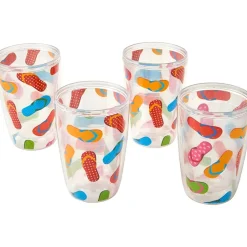 Plastic 16oz Insulated Tumbler Set of 4 Flamingo or Flipflops