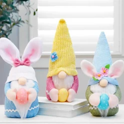 Plush Easter Gnomes Holding Eggs - Yellow, Blue, or Bunny Hat