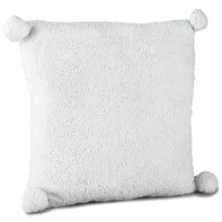 Pom-Pom Faux Shearling Gray Throw Pillow