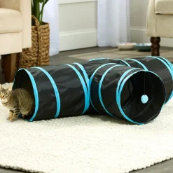 Pop-Up Cat Tunnel With Pom-Pom Teaser Toy Compact Collapsible Design