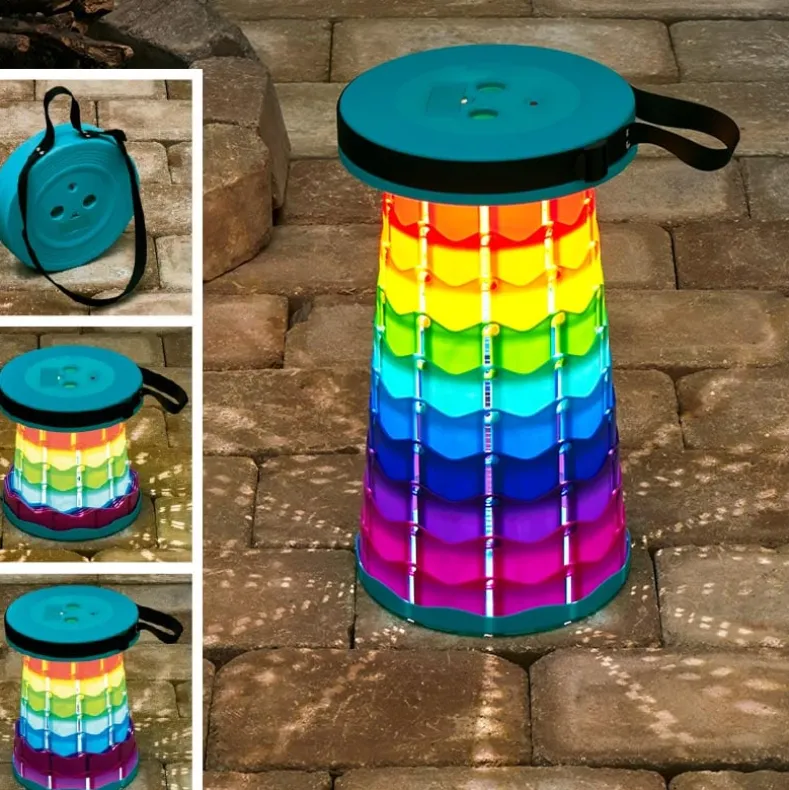 Portable Folding Stool With LED Light Height Adjustable Retractable