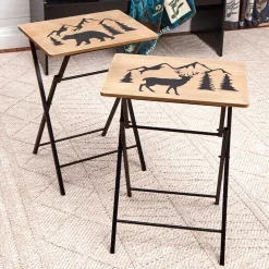 Portable Wood Folding Tray Table with Lodge Design - Bear or Deer