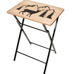 Portable Wood Folding Tray Table with Lodge Design - Bear or Deer