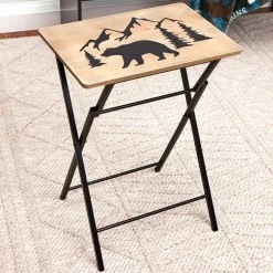 Portable Wood Folding Tray Table with Lodge Design - Bear or Deer