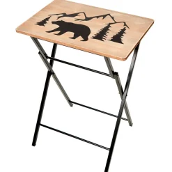 Portable Wood Folding Tray Table with Lodge Design - Bear or Deer