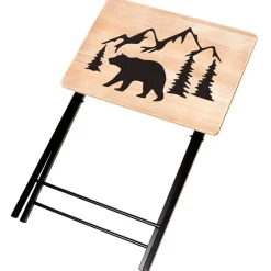 Portable Wood Folding Tray Table with Lodge Design - Bear or Deer