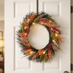 Pre-Lit Faux Fall Botanical Wreath