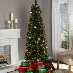Prelit Slim Christmas Tree - 7 Ft