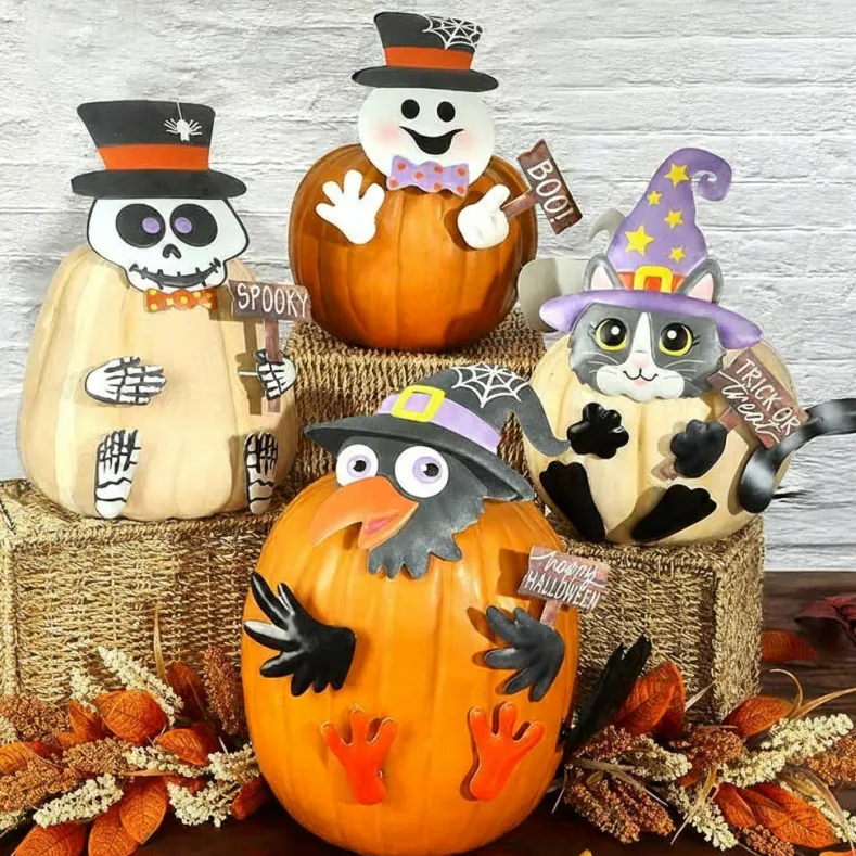 Pumpkin Decorating Kits Metal In Cat Ghost Bird Or Skeleton Characters