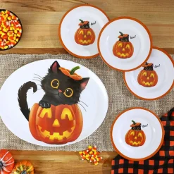 Purr-fectly Festive Halloween Dessert Plate Set
