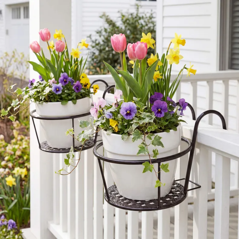 Railing Flower Pot Holders for Balcony or Deck 2 Pk