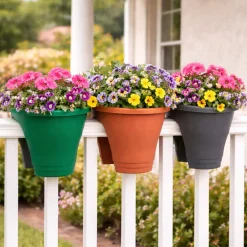 Rail Planter for Deck or Balcony Terracotta Gray or Green