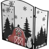 Red Barn Christmas Fireplace Screen
