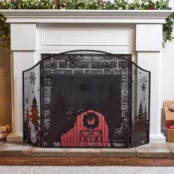Red Barn Christmas Fireplace Screen