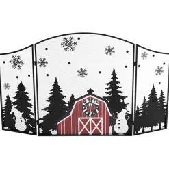 Red Barn Christmas Fireplace Screen