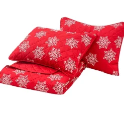 Red Snowflake Full/Queen Quilt Set with Shams