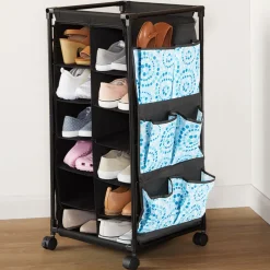 Rolling Shoe Storage with Fabric Cubbies - Springtime