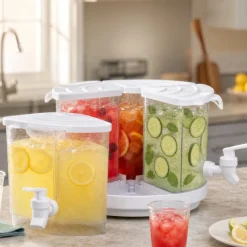 Rotating Plastic Beverage Drink Dispenser - 4 Separate Compartments