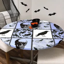 Round Custom Fitted Tablecloth with Flannel Backing Halloween