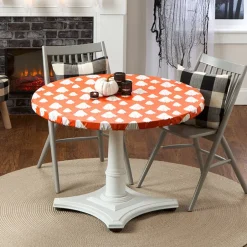 Round Custom Fitted Vinyl Tablecloth with Flannel Backing Halloween