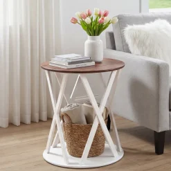 Round Two Tone Rustic Style Accent Table 19" Dia x 21.5"H