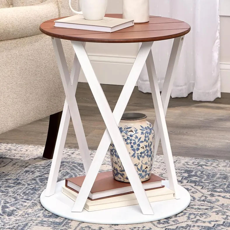 Round Two Tone Rustic Style Accent Table 19" Dia x 21.5"H