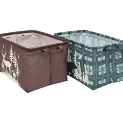 Rustic Printed Home Storage Decor Polyester Baskets Set of 2