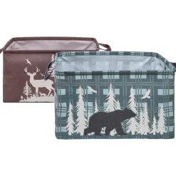 Rustic Printed Home Storage Decor Polyester Baskets Set of 2