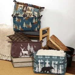 Rustic Printed Home Storage Decor Polyester Baskets Set of 2