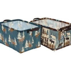 Rustic Printed Home Storage Decor Polyester Baskets Set of 2