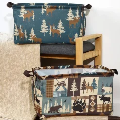 Rustic Printed Home Storage Decor Polyester Baskets Set of 2