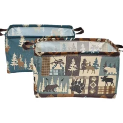 Rustic Printed Home Storage Decor Polyester Baskets Set of 2