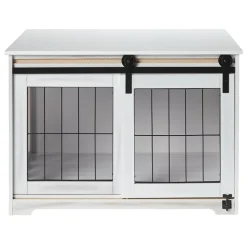 Rustic Sliding White Barn Door Pet Crate